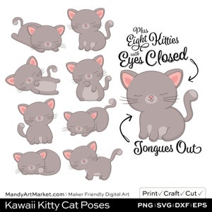 Professional Cute Cat Clipart in Warm Taupe PNG & EPS Vector Formats Includes 32 Cute Kitten Digital Art Pose Variations image 6