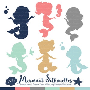 Professional Mermaid Silhouettes Clipart in Modern Chic - modern Mermaids, Mermaid Clipart, Mermaid Vectors