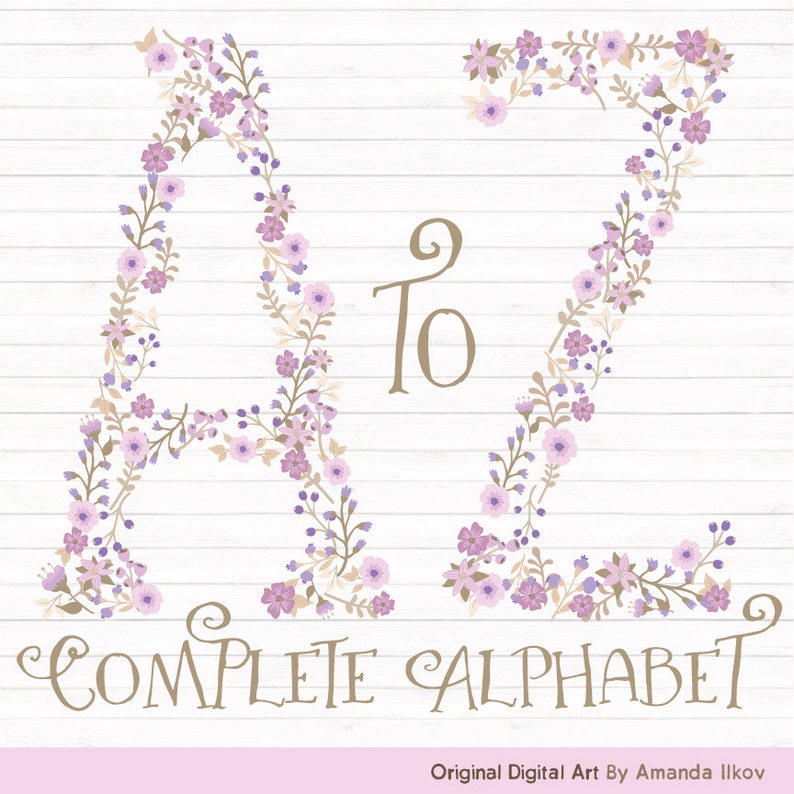 Professional Floral Alphabet Clipart & Vectors Lavender Floral Monogram Clipart, Floral Alphabet Clip Art, Floral Letters, Wedding Clipart Bild 1