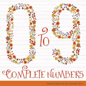 Premium Floral Numbers Clipart & Vectors in Autumn - Autumn Flower Numbers, Autumn Floral Numbers, Vector Floral Numbers