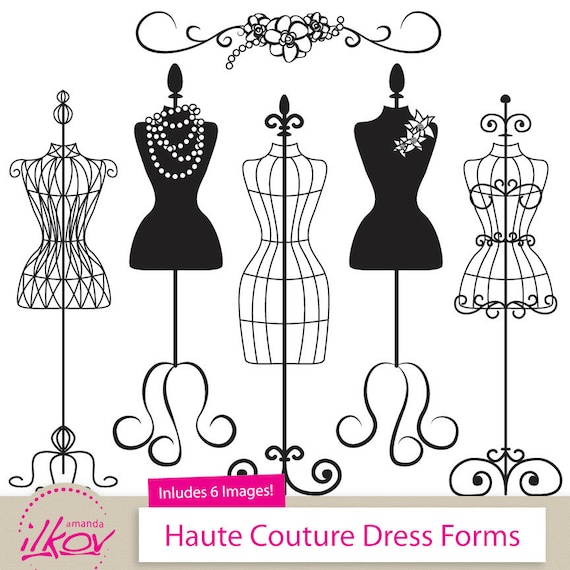 Professional Fashion Clip Art, Dress Forms Clip Art for Digital Scrapbooks,  Crafts, Invitations, Web Use and More Mannequin, Bridal Shower 