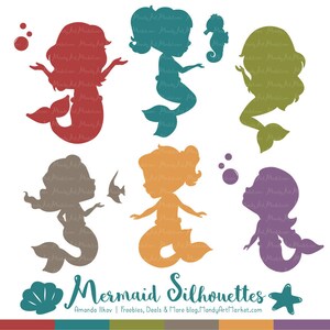 Professional Mermaid Silhouettes Clipart in Retro Bold - retro Mermaids, Mermaid Clipart, Mermaid Vectors