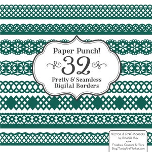 32 Premium Emerald Paper Punch Lace Borders Clipart & Vectors - Emerald Lace Border, Scrapbook Borders, Digital Lace, Lace Vector
