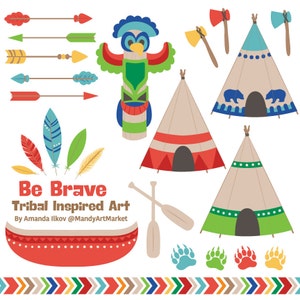 Professional Tribal Clipart & Vectors - Tribal Clip Art, Tipi Clipart, Tipi Clip Art, Tribal Vectors, Feather Clipart, Totem Pole, Canoe