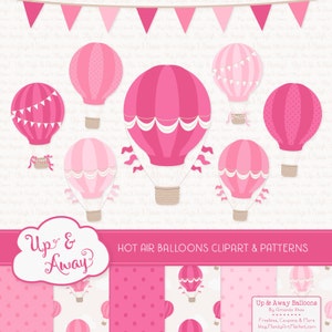 Shades of Pink Hot Air Balloons Clipart with Digital Papers - pink hot air balloons clipart, hot air balloons vectors