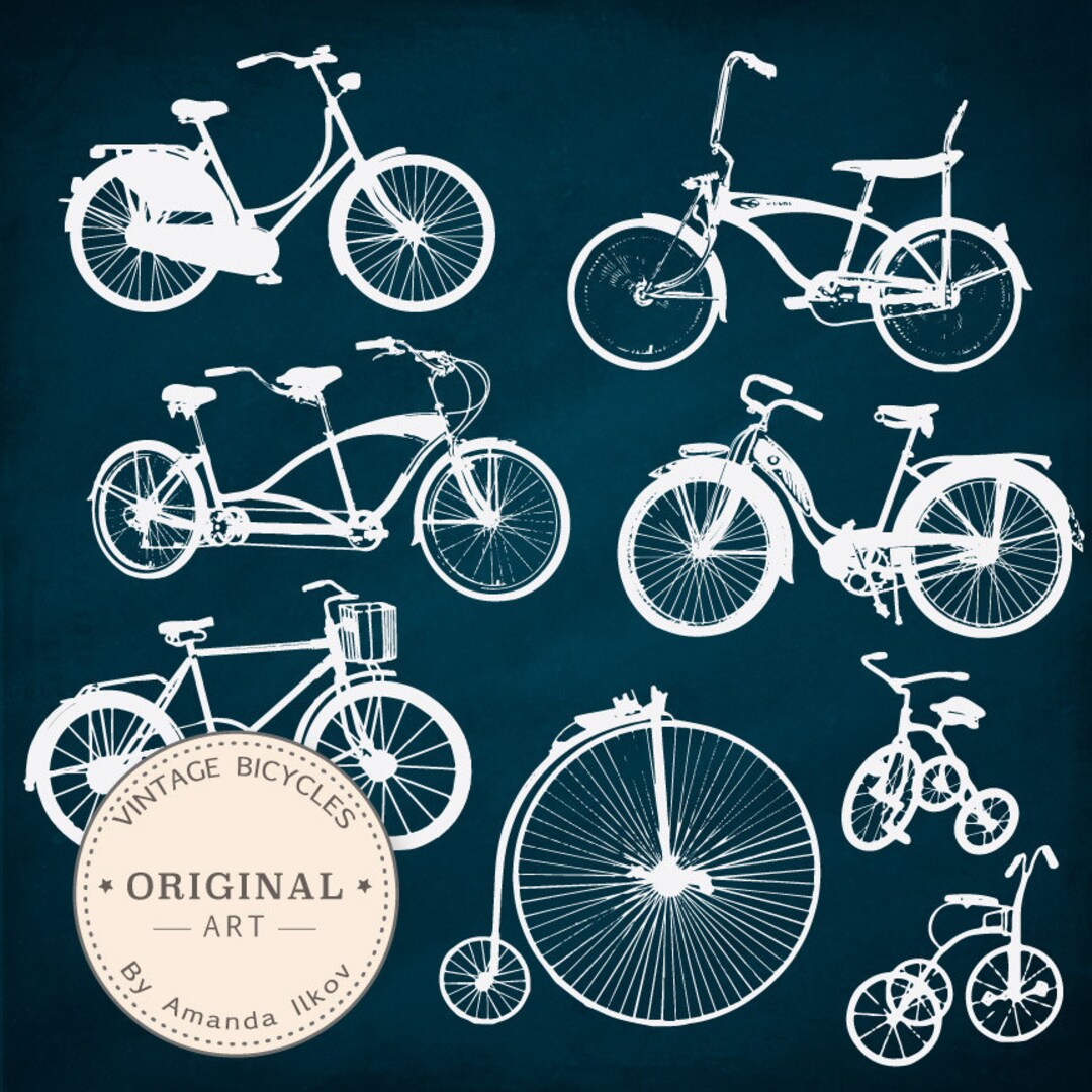 Vintage Bicycle Silhouette Clip Art 16 Images Included Bicycle Clipart