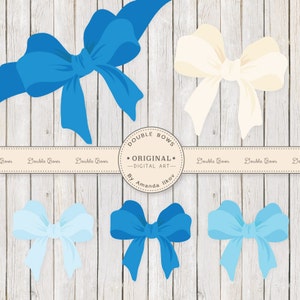 Large Blue Vector Bows Clipart - Double Bow Clip Art, Gift Bow Clip Art, Ribbon Bow Clip Art, Birthday Bow Clipart