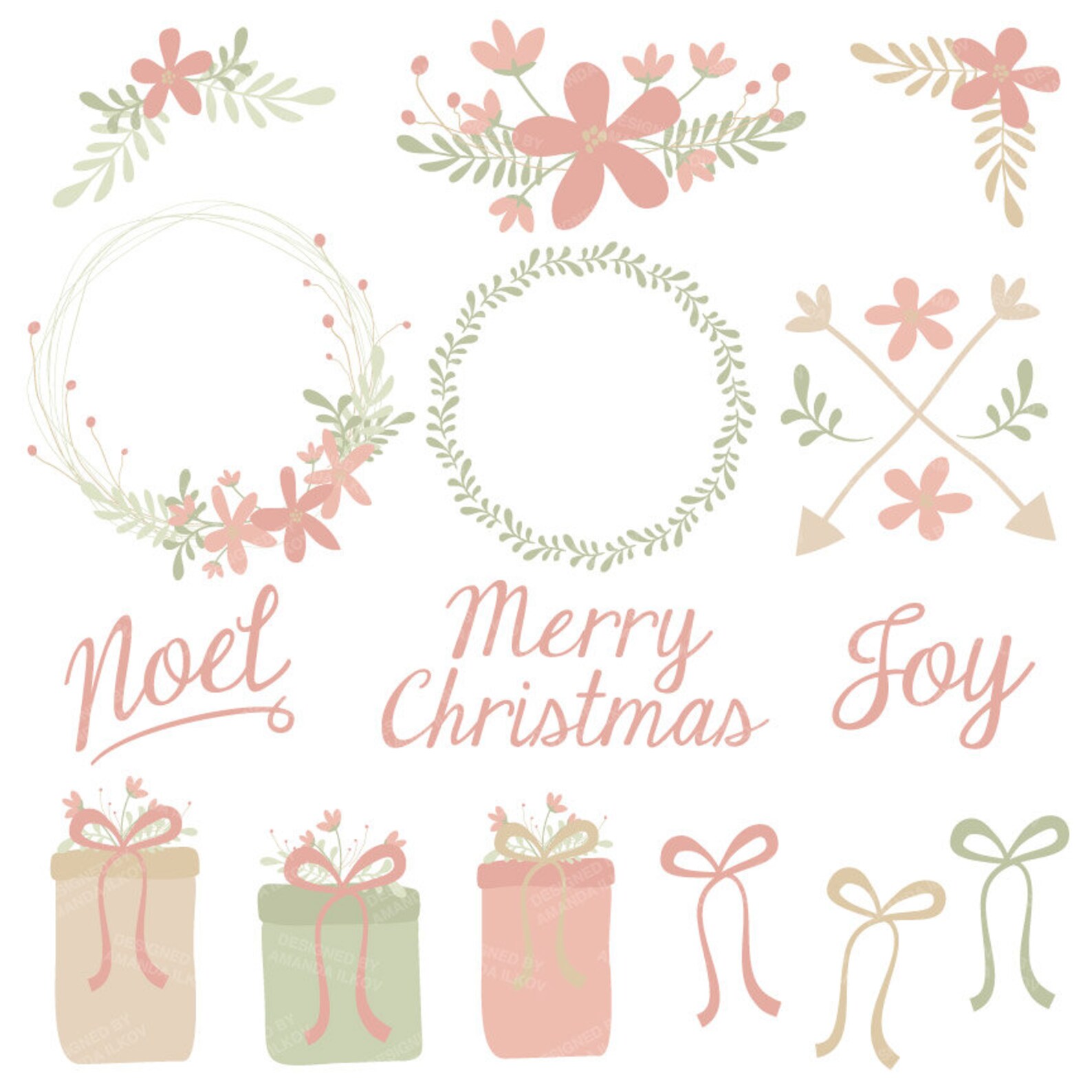 Premium Pastel Christmas Clip Art & Christmas Digital Papers Set ...