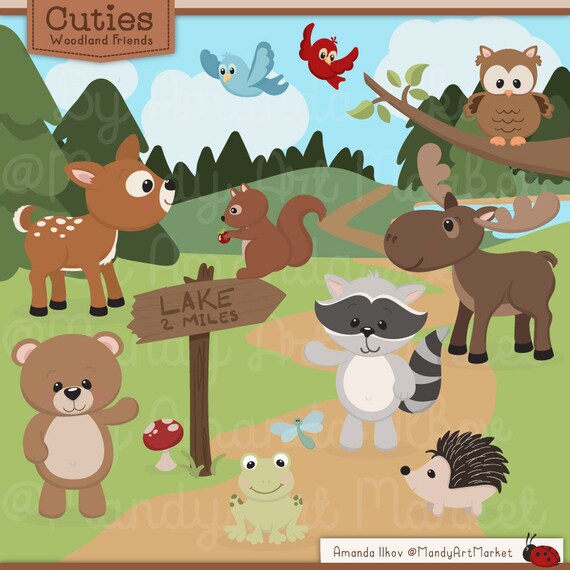 Pacchetto clipart, animali del bosco, download digitale, disegno e
