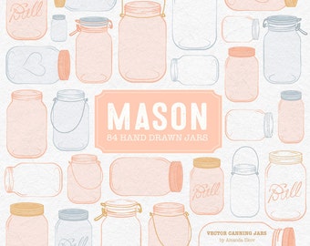 Professional Mason Jar Clipart in Peach - Mason Jar Clipart, Glass Jar Clipart, Preserve Jar, Jam Jars, Mason Jars