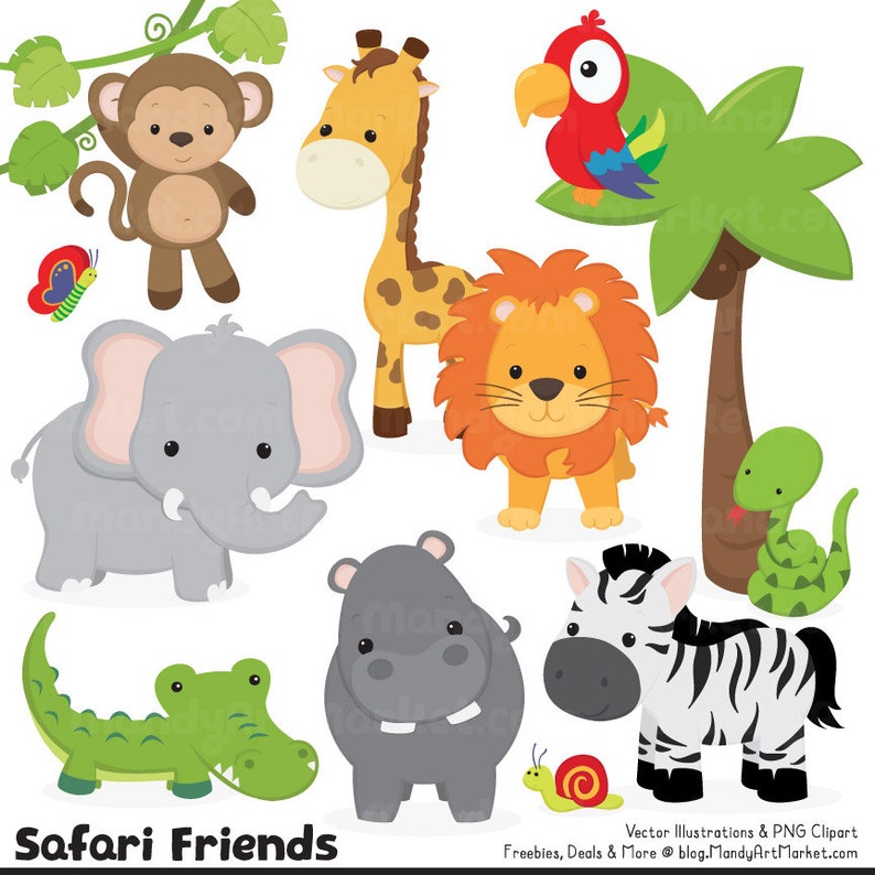 Download Cute Jungle Animal Clipart Cute Safari Clipart Jungle | Etsy