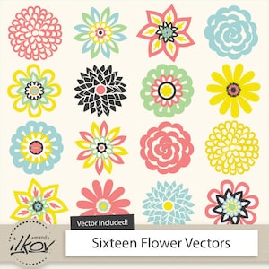 Vector Floral Clip Art, Flower Clip Art for Digital Scrapbooks, Crafts, Invitations, Web and More - Retro, Flowers, Floral, Peta