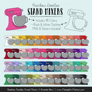 Rainbow Doodle Stand Mixer Clipart Cooking Clipart, Baking Clipart, Kitchen Clipart image 1