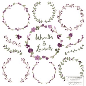 Premium Floral Wreaths & Laurels in Plum - Plum Flower Wreath, Plum Wreath, Wreath Clipart, Laurel Clipart