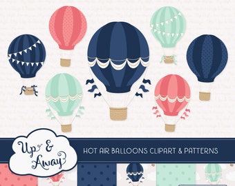 Modern Chic Hot Air Balloons Clipart with Digital Papers - modern hot air balloons clipart, hot air balloons vectors