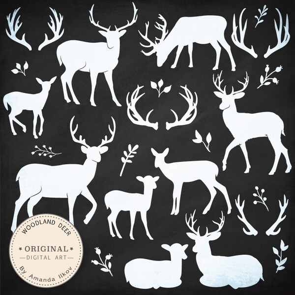 Premium Chalkboard Deer Silhouettes Clipart & Vectors - Deer Clip Art, Deer Vectors, Chalk Clip Art, Deer Photo Overlay, Deer Silhouettes