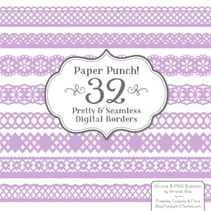 32 Premium Lavender Paper Punch Lace Borders Clipart & Vectors - Lavender Lace Border, Scrapbook Borders, Digital Lace, Lace Vector