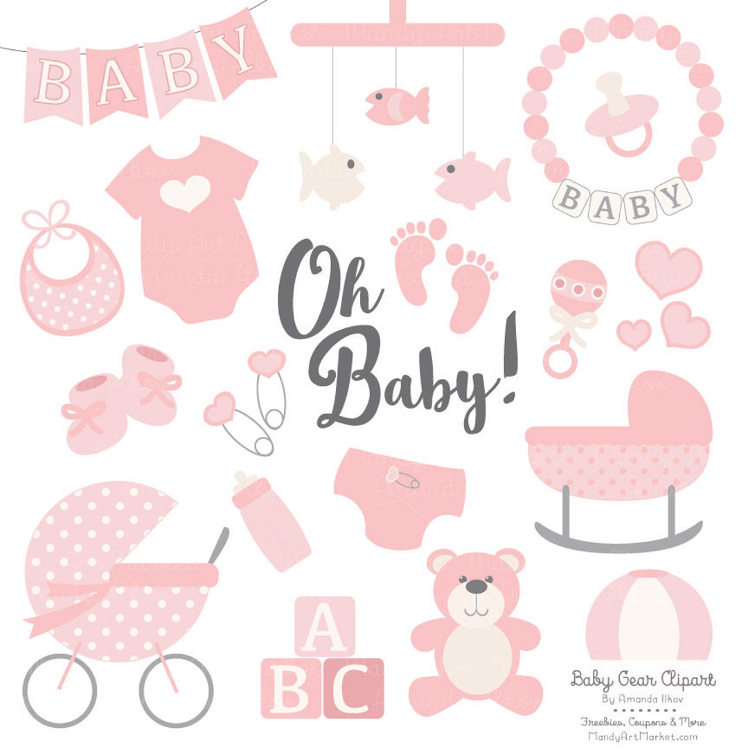 Premium Oh Baby Clipart & Vectors Set in Soft Pink - Soft Pink Pink ...