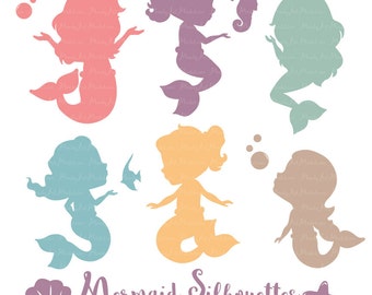Professional Mermaid Silhouettes Clipart in Vintage Girl - vintage Mermaids, Mermaid Clipart, Mermaid Vectors