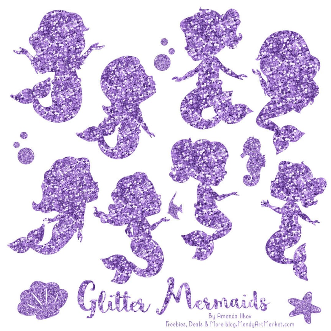 Cute Glitter Mermaids Clipart Purple Mermaid Glitter Clipart, Purple