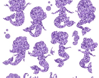 Cute Glitter Mermaids Clipart - Purple Mermaid Glitter Clipart, Purple Glitter Mermaid Silhouettes, Mermaid Clipart, Mermaid Vectors