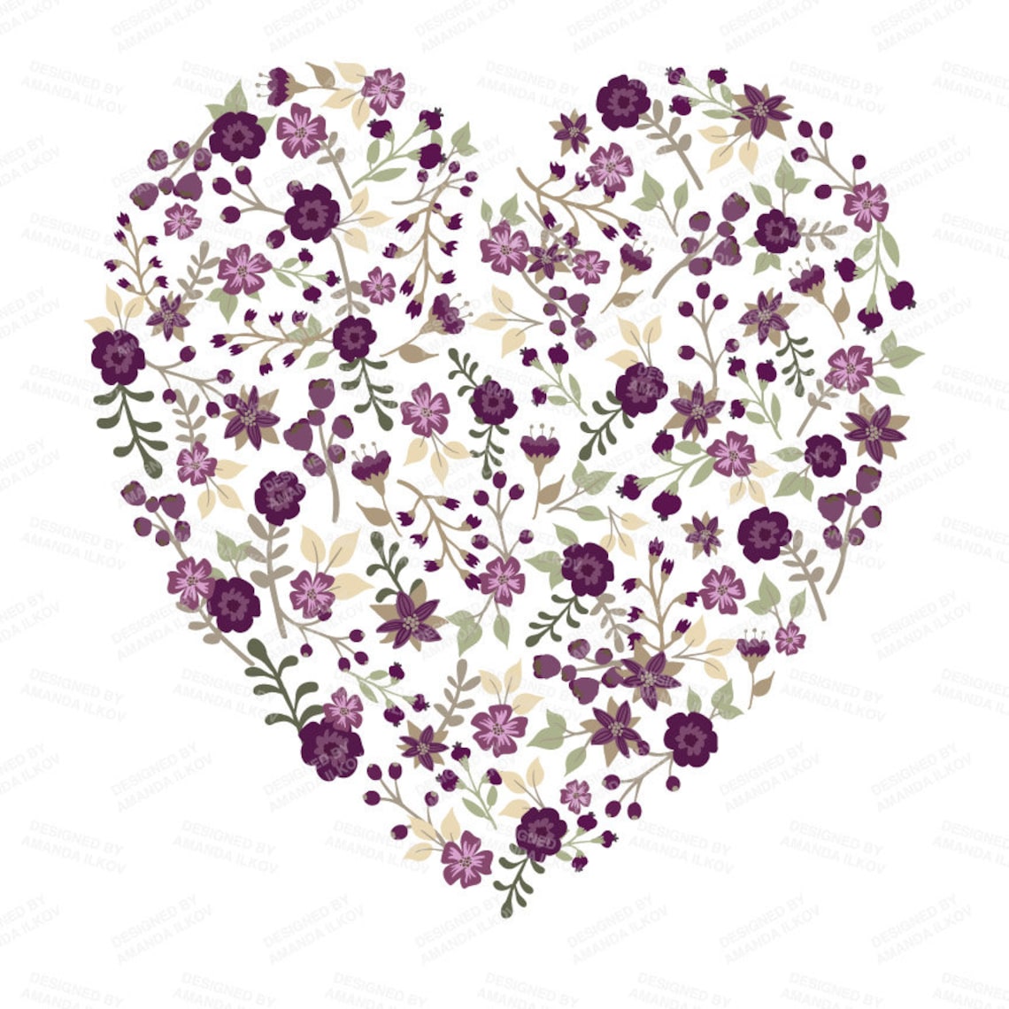 Professional Floral Heart Clipart & Vectors Floral Heart - Etsy