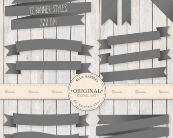 Professional Digital Ribbon Banners - Silver Banners, Silver Ribbon, Digital Banners, Scrapbook Banners, Banner Clip Art, Banner Vectors