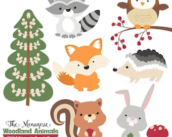 Premium Woodland Animals Clip Art & Vectors - Woodland Clipart, Forest Animal Clipart, Woodland Animal Vectors, Fox Clip Art, Owl Clip Art