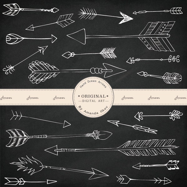 Premium Large Chalkboard Tribal Arrows Clip Art Set - Arrow Clipart, Tribal Clipart, Arrow Vectors, Chalkboard Arrows, Chalkboard Clipart