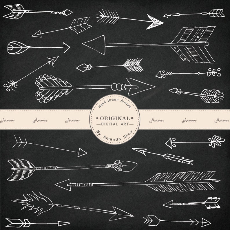 Premium Large Chalkboard Tribal Arrows Clip Art Set Arrow Clipart, Tribal Clipart, Arrow Vectors, Chalkboard Arrows, Chalkboard Clipart image 1