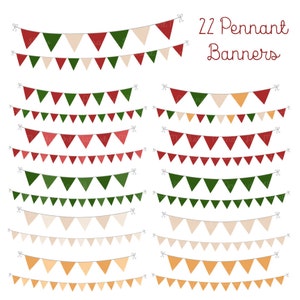 K&ouml;nnte beinhalten: 22 Wimpelbanner in verschiedenen Farben, darunter Rot, Gr&uuml;n, Creme und Orange. Die Banner sind in Reihen angeordnet, wobei jede Reihe eine andere Farbkombination aufweist.