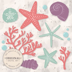 Premium Seashells Clipart & Vector Set - Vintage Seashells Clip Art, Seashells Vectors, Coral Clipart, Coral Vector
