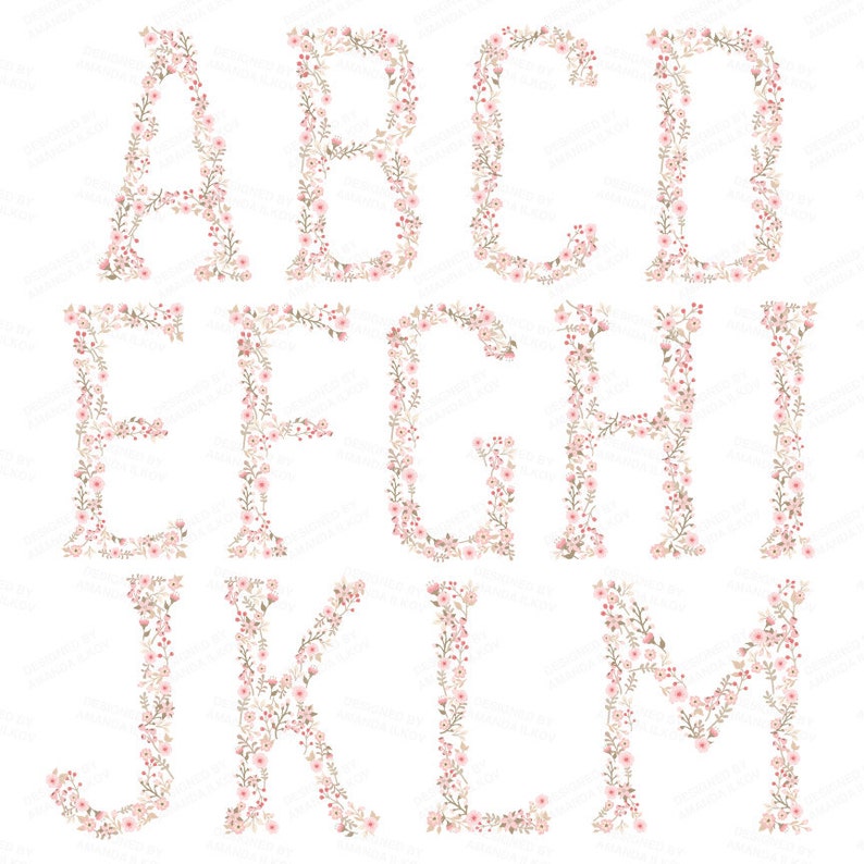 Professional Floral Alphabet Clipart & Vectors Soft Pink Floral Monogram, Floral Alphabet Clip Art, Floral Letters, Wedding Clipart image 4