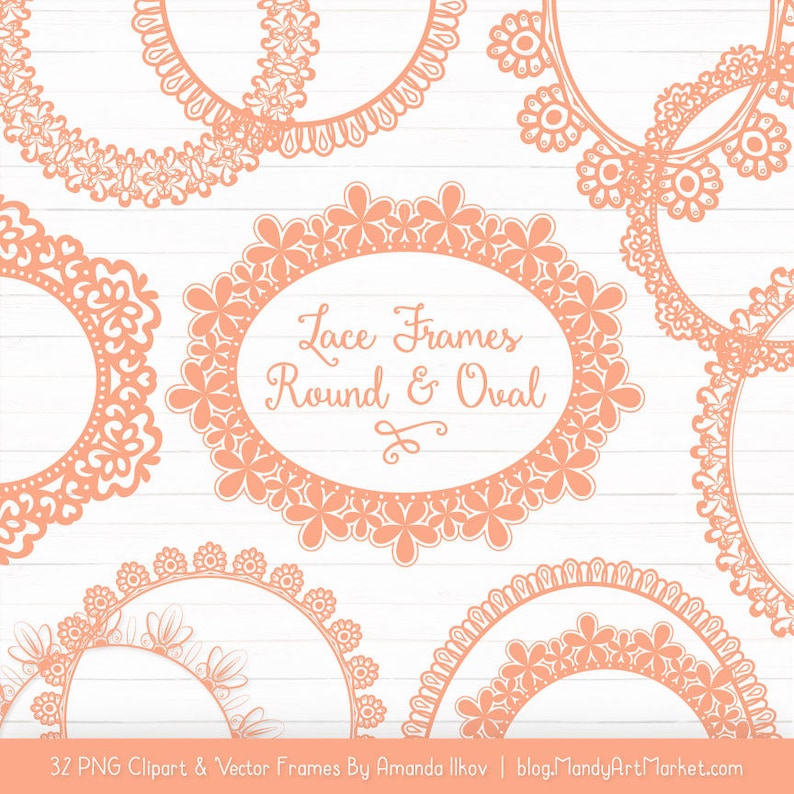 Peach Round Lace Frames Clipart Vectors Image 0