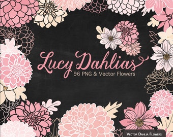 Lucy Dahlia Clipart & Vectors in Soft Pink - pink flowers, vector flowers, flower clipart, dahlia flowers, vector dahlias, dahlia clipart
