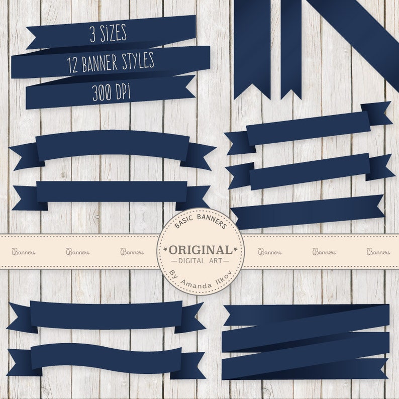 Professional Digital Ribbon Banners Navy Banners Navy Blue Etsy