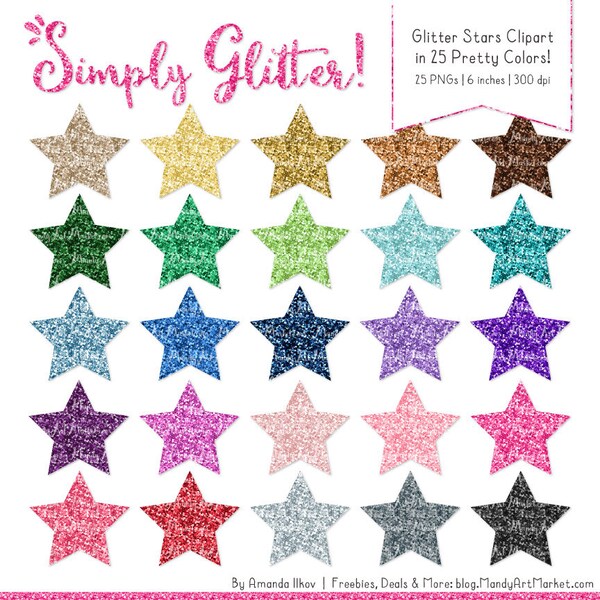 Professional Glitter Stars Clipart - Glitter Stars, Glitter Clipart, Sparkle Stars, Glitter Graphics