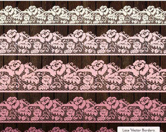 Professionelle RosenSpitze Bordüren in Rosa - Spitzenrand, Spitzen Clipart, Spitzen ClipArt, Vektor Spitze, Hochzeit Clipart, Hochzeit ClipArt