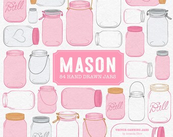 Professional Mason Jar Clipart in Pink - Mason Jar Clipart, Glass Jar Clipart, Preserve Jar, Jam Jars, Mason Jars