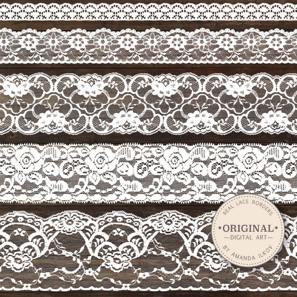 Beautiful Real Floral Lace Borders - White Lace Borders, Wedding Lace, Lace Clipart, Lace Clip Art, Seamless Lace Edges
