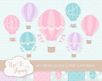 Fresh Girl Hot Air Balloons Clipart with Digital Papers - bright hot air balloons clipart, hot air balloons vectors