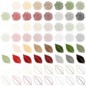 May include: A set of 40 digital clipart images featuring various floral and leaf designs in different colours, including red, green, brown, grey, and white. The designs are perfect for adding a touch of nature to your digital projects.