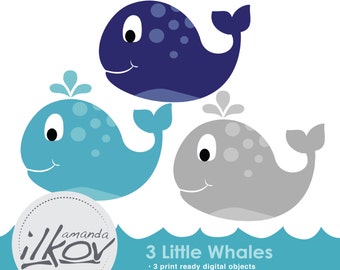 Premium Baby Whale Clipart for Digital Scrapbooking, Crafting, Invitations, Web Design and More - 3 Little Blue Whales by Amanda