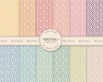 Professionele Hand getrokken Vintage Mini Ikat digitale papier Set - Retro Ikat digitale Papers, Ikat patroon, Vintage Ikat, Ikat Scrapbook papier