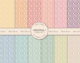 Professional Hand Drawn Vintage Mini Ikat Digital Paper Set - Retro Ikat Digital Papers, Ikat Pattern, Vintage Ikat, Ikat Scrapbook Paper