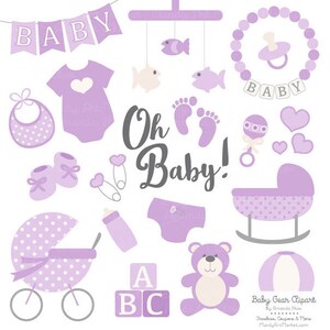 Premium Oh Baby Clipart & Vectors Set in Lavender - Lavender Purple Baby Clipart, Lavender Baby Shower, Baby Stuff, Baby Shower Vectors