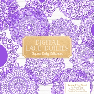 Premium Large Purple Lace Doily Vectors - Doily Clipart Images, Digital Vector Doilies, Purple Clipart Doily