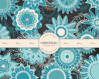 Professional Vintage Blue Flowers Clipart & Vectors - Floral Clip Art, Wedding Clipart, Flower Clipart, Flower Vectors, Hand Drawn Flowers