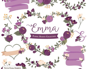 Emma Floral Heart Clipart & Vectors in Plum - plum flowers, plum floral, flower heart clipart, floral heart, wedding clipart