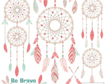 Mint & Coral Dreamcatcher Clipart and Vectors - Dreamcatcher Clip Art, Dreamcatchers Clipart, Vector Dreamcatchers, Dream Catcher